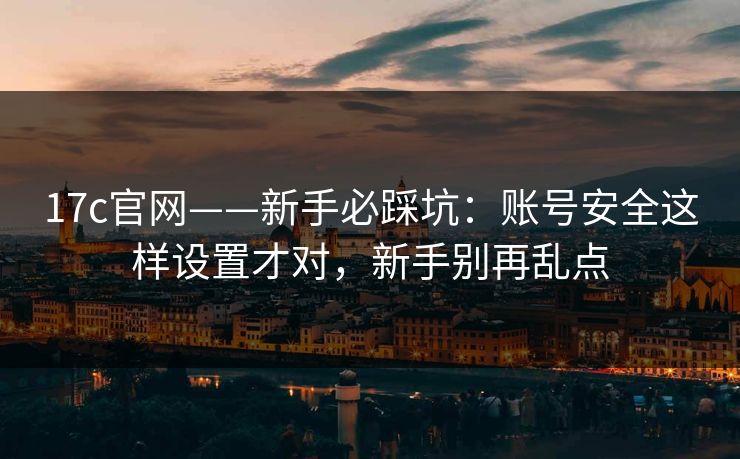 17c官网——新手必踩坑：账号安全这样设置才对，新手别再乱点